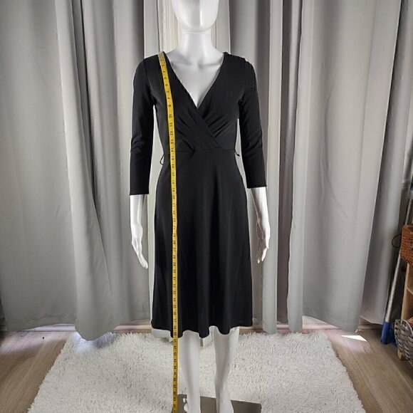 Ann Taylor Loft Women's Black Faux Wrap Surplice Neckline Midi Dress Size 0P - Picture 6 of 13